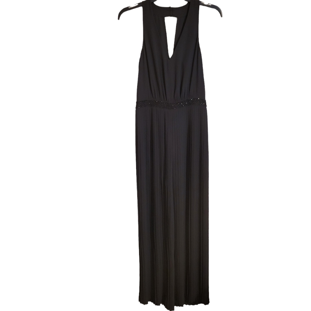 Laundry Shelli Segal Black Beaded Wide Leg Pleated Jumpsuit